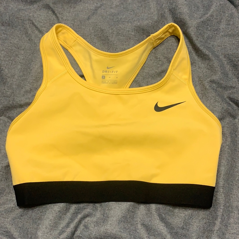 Yellow and black Nike Dri-fit sports bra